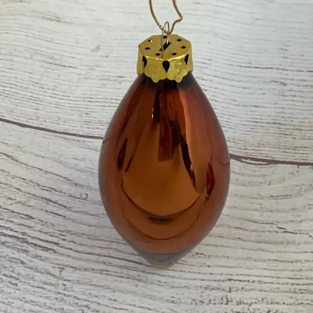 Vintage Glass Ornaments Set of 2 Brown Gold Drop Teardrop Christmas Tree